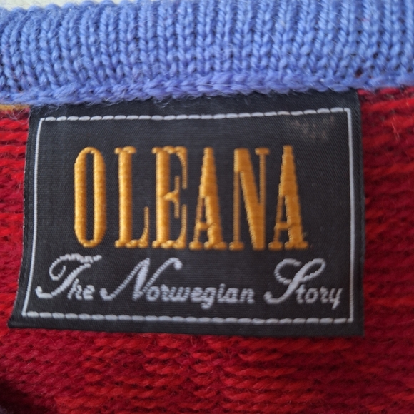 Oleana The Norwegian Story Wool Sweater Red Floral Womens L/XL - Picture 2 of 5